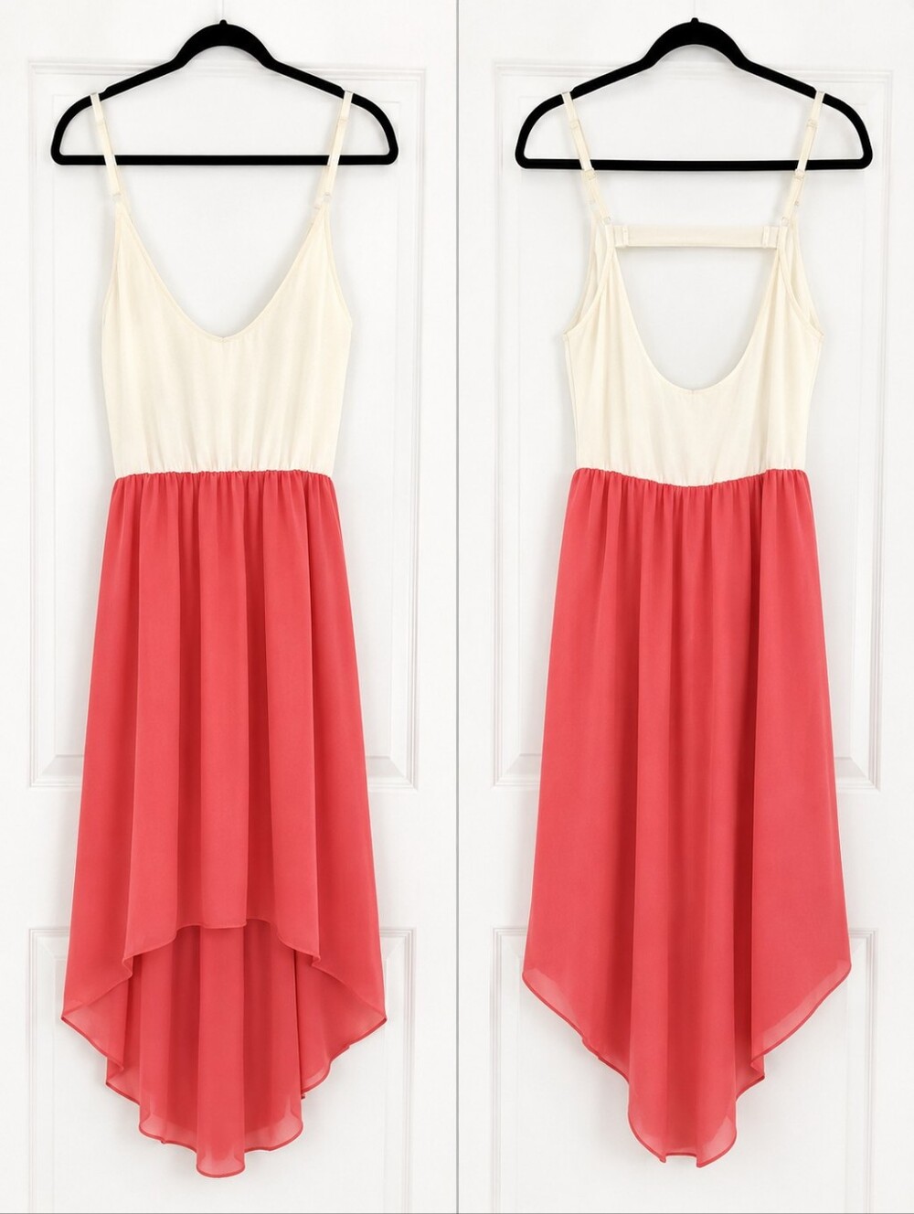 Alythea Y2K Colorblock White Coral High Low Maxi Dress Tank Top Asymmetrical L
